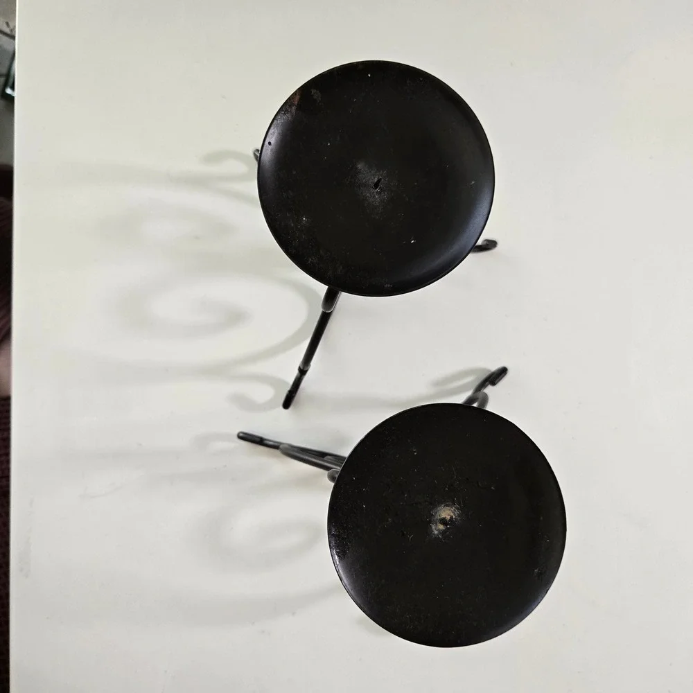 Target Wrought Iron Pillar Candle Holder Set of 2 Black Scrollwork Tripod Base